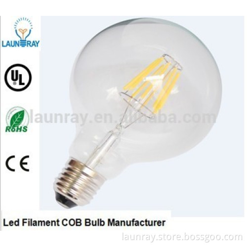 G125 LED Filament Bulb E26 120V 8W lamps 800lm UL listed Dimmable 8W